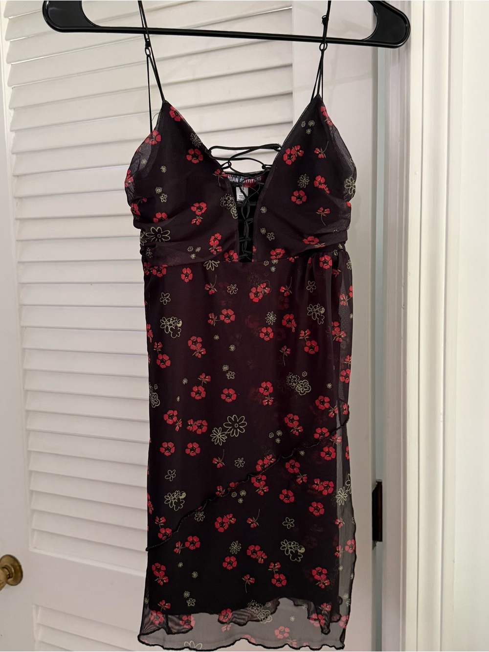 Urban Outfitters Black Mini Dress with Red and Olive Floral Print